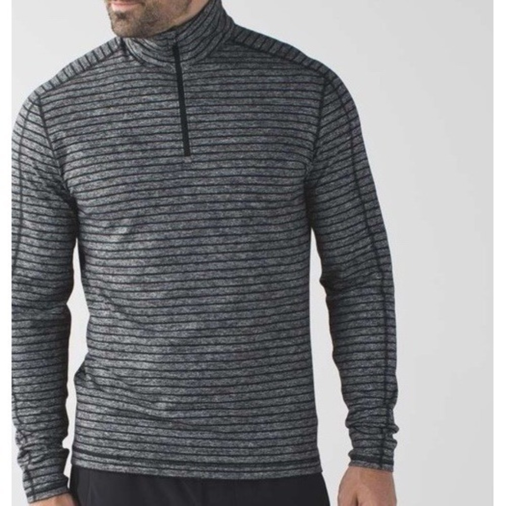 Lululemon Mens Surge 1/2 Zip Raven Heathered Black Shirt Reflective Active L